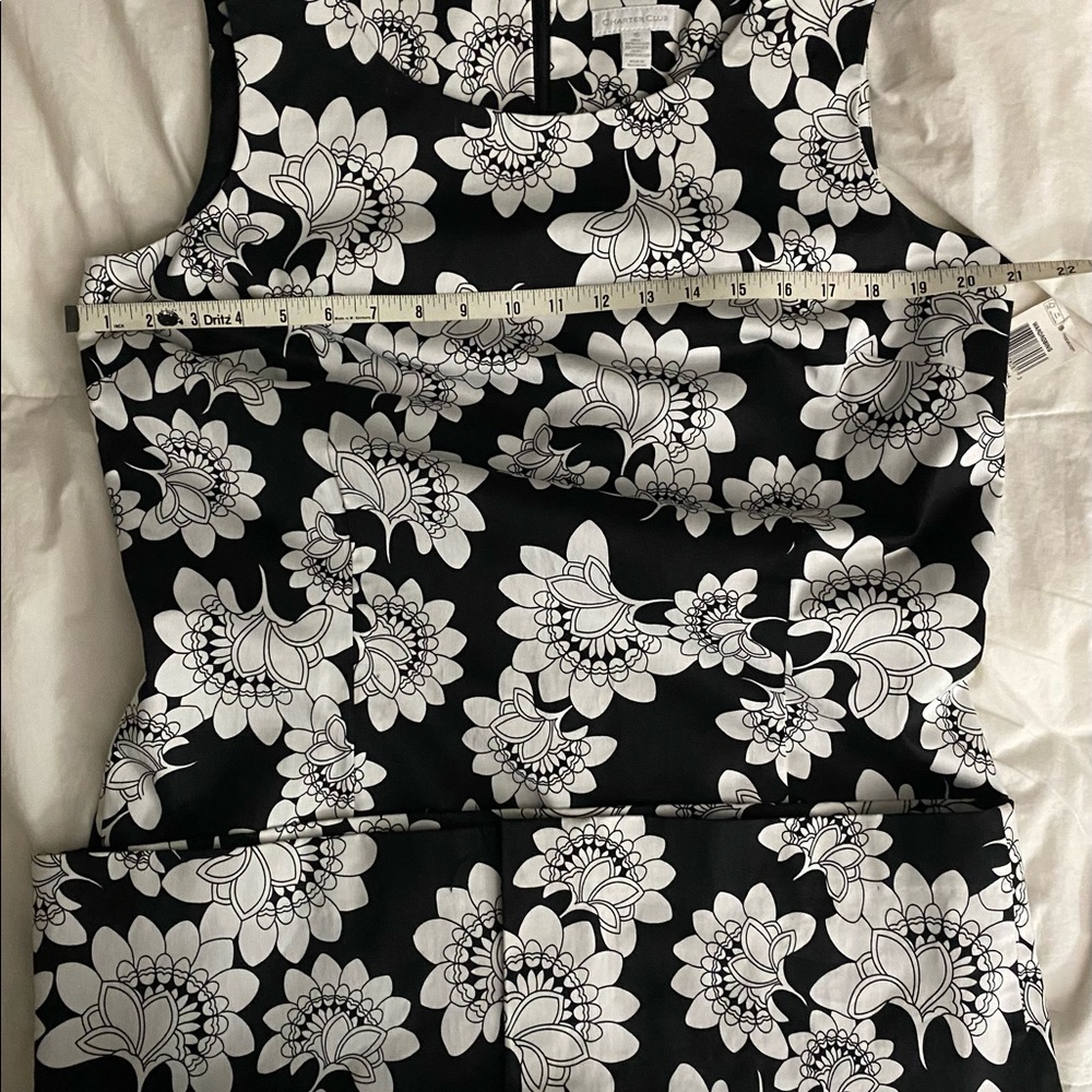 NEW Sheath Dress Charter Club Cotton Sleeveless lined scoop neck Black White 16